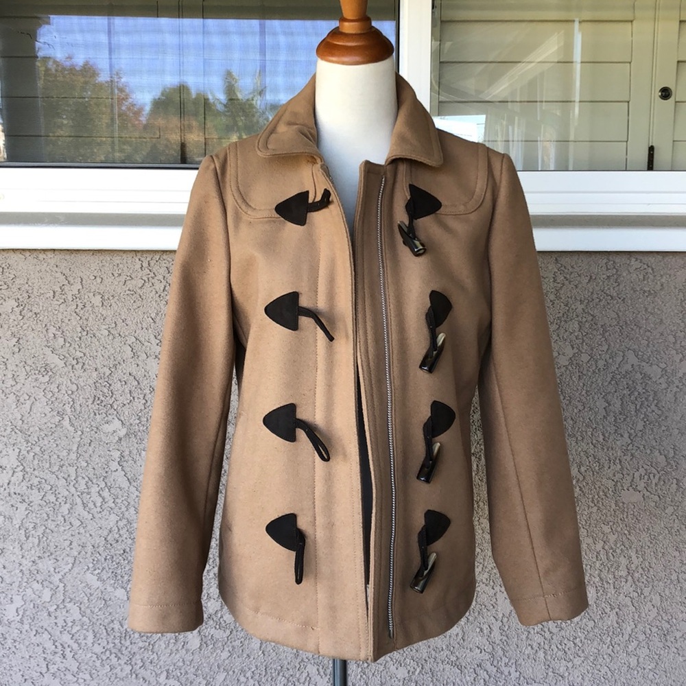 Tan Gap Coat with zipper and toggle buttons